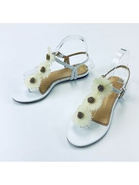 Charlotte Olympia white flat Sandals Secret Garden Daisy Size 5.5 Wedding Summer